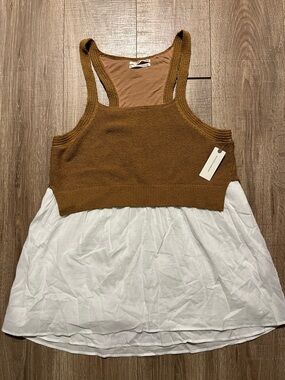 NWT Anthropologie Brown Two-fer Knit Tank with White Shirt Layered Camisole XL